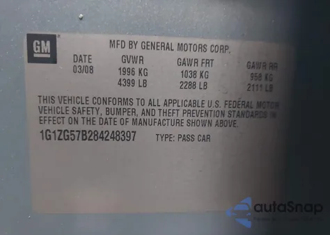 2008 Chevrolet Malibu Ls from USA, damaged, VIN 1G1ZG57B284248397